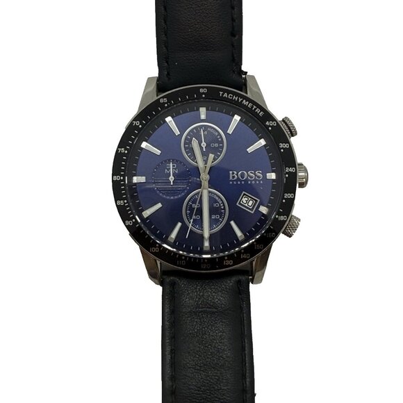 Hugo Boss Men's Watch Stainless Steel HB2841272912 Blue Multi Dial Face Leather - Picture 1 of 8